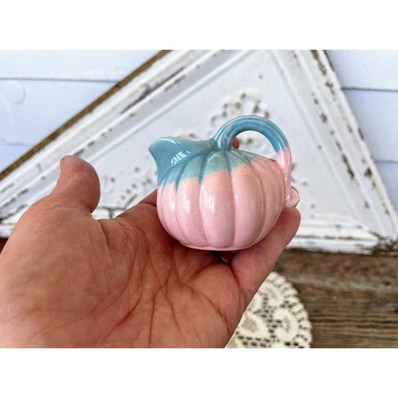 Vintage Small Melon Shaped Creamer Sugar Pink Blue - Picture 7 of 9